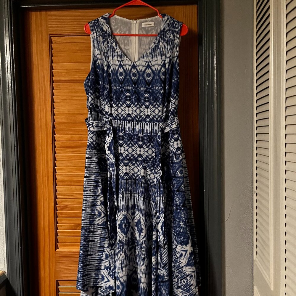 Calvin Klein Blue and White Asymmetrical Dress